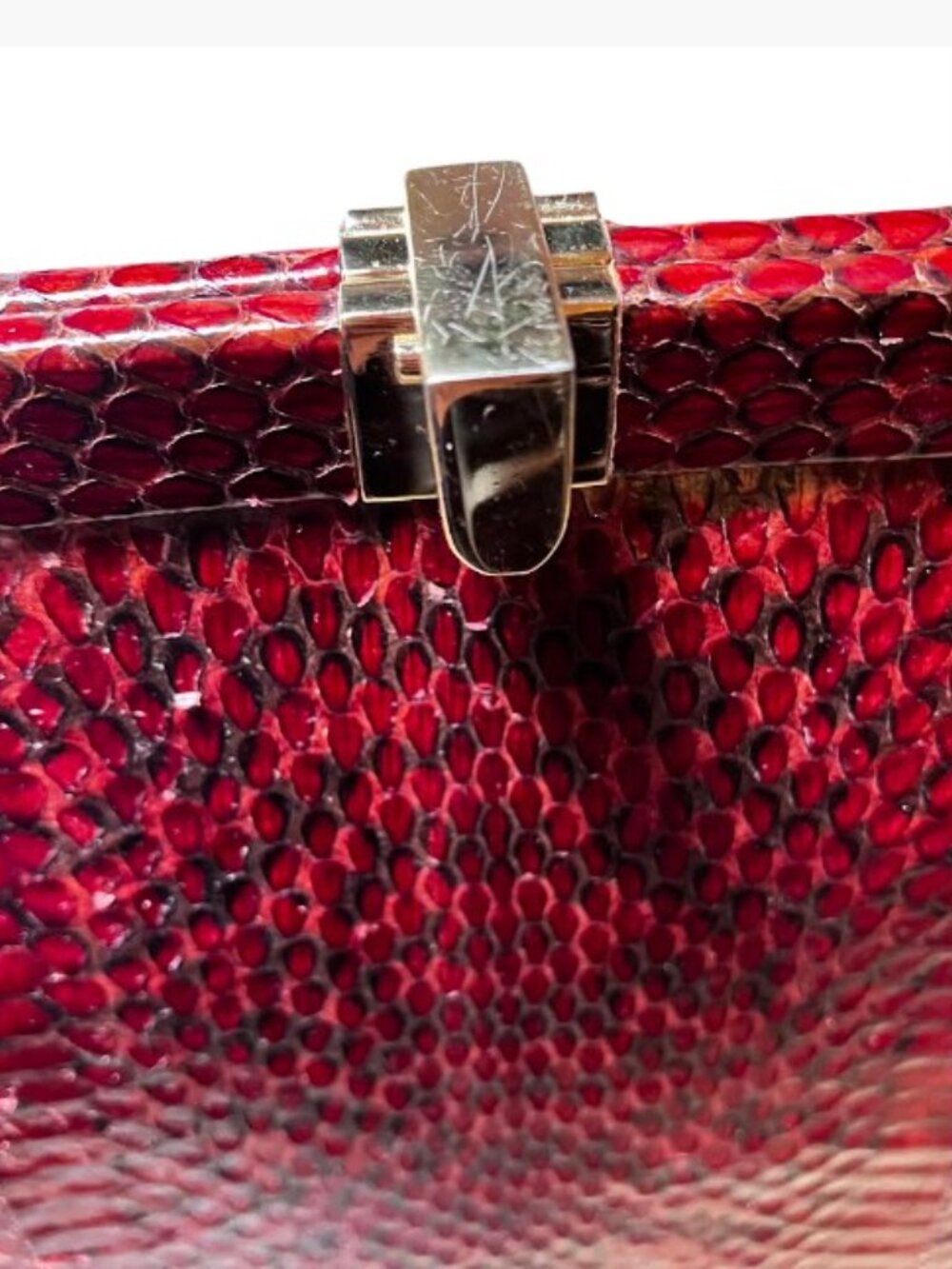 Unbranded Vintage Genuine Python Snakeskin Leather Bag Burgundy Red Black EUC - Picture 8 of 12